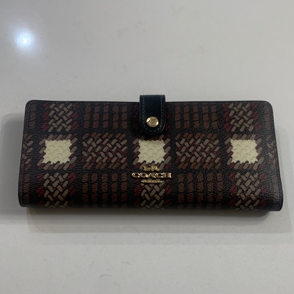 Coach Black and Brown Plaid Wallet